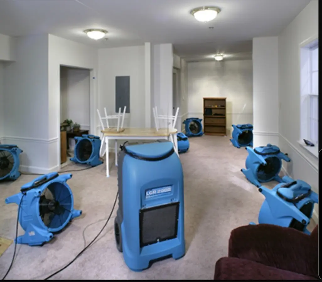 Air movers and dehumidifier setup for Water Damage Restoration in Leominster